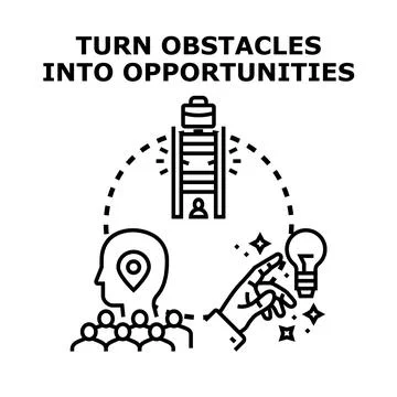 Turning obstacles into opportunities identifying solutions finding success Stock Illustration