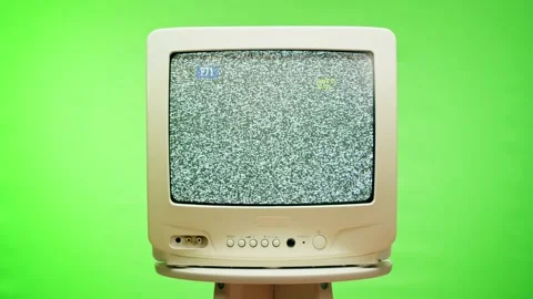 Turning off old television with grey interference screen on chroma green Stock Footage 169196597