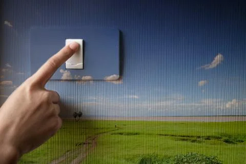 Turning on or off on light switch, saving energy concept Stock Photos