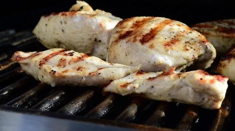 Turning Over BBQ Chicken On The Grill 스톡 동영상 49580347