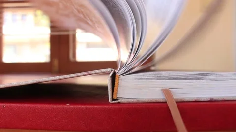 Turning pages of book in the library at the wind Stock Footage 54462454