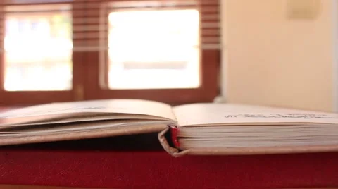 Turning Pages of Book in the Library at the Wind Stock Footage 54462734