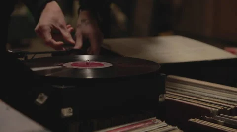 Turning on Record Player Stock-Footage 57246083