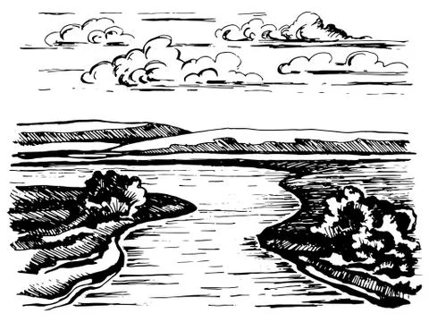 Turning the river sketch Stock Illustration