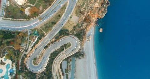 Turning Road Top View With Drone Stock Footage 119444331