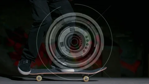 Turning scope scanning with low section man doing skateboard Stock Footage 123785393