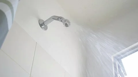 Turning On the Shower, Activating the Shower Head, Running Water from Shower Stock Footage 300600139