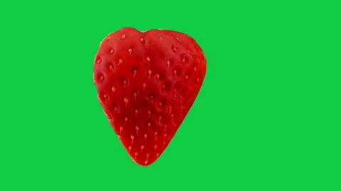 Turning Sliced Red Strawberry with Shadow and Highlight on Green Screen Stock Footage 339866613