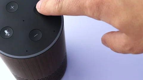 Turning on a smart speaker assistant for smart homes - blue light Stock Footage 154867427