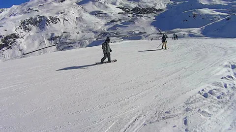  Turning snowboard in Val Thorens Stock Footage 35882963
