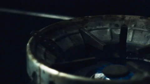 Turning On Stove Fire Slow Motion 6 Video stock 150112939