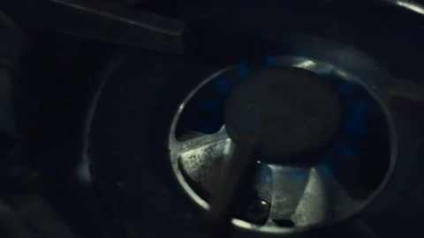 Turning On Stove Fire Slow Motion 4 Video stock 150112945