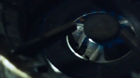 Turning On Stove Fire Slow Motion 5 Video stock 150113003