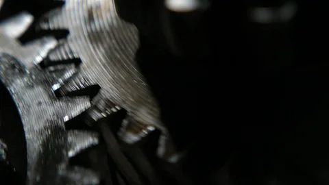 Turning teeth of two wide cogwheels placed in a modern auto transmission Stock-Footage 124521830