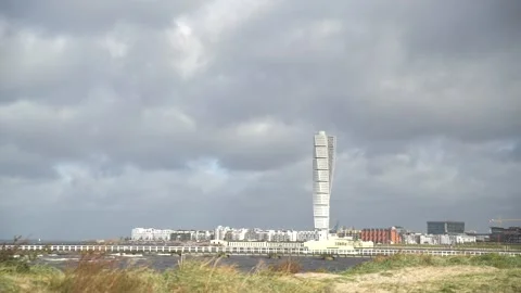 Turning Torso in Malmo in changing weather Stock Footage 142102158