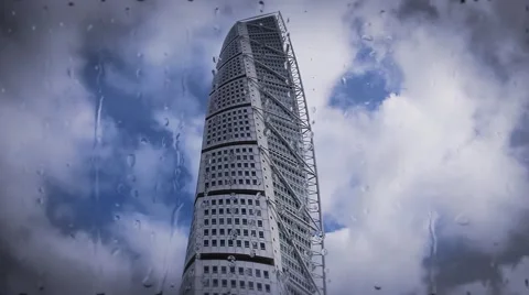 Turning torso, Malmo, Sweden.dramatic clouds,time lapse on rainy day Stock Footage 40615332