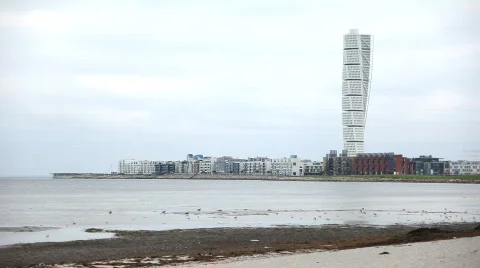Turning Torso seen from the coast Stock Footage 863348