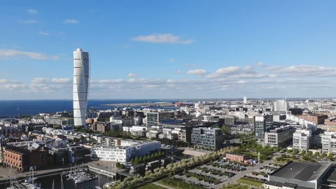 Turning Torso skyscraper in Malmo Sweden aerial  Stock Footage 109222398