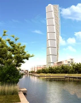 Turning Torso skyscraper view in daylight. Stock Illustration