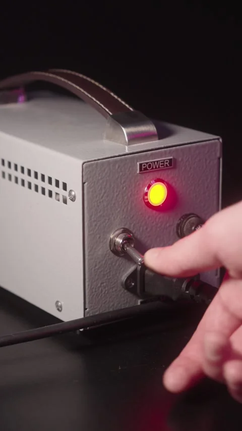 Turning Off Tube Microphone Preamp with Toggle Switch Close-Up Vídeo Stock 332978808