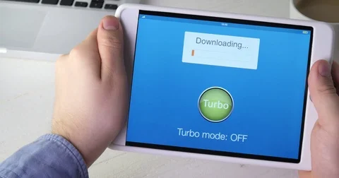 Turning on turbo mode on digital tablet application for fast internet speed Stock-Footage 80765005