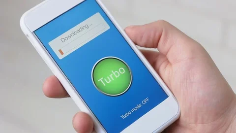 Turning on turbo mode on smartphone application for fast internet speed Stock-Footage 76475051