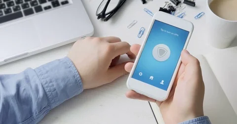 Turning on VPN on the smartphone for secure internet surfing Stock Footage 78497399