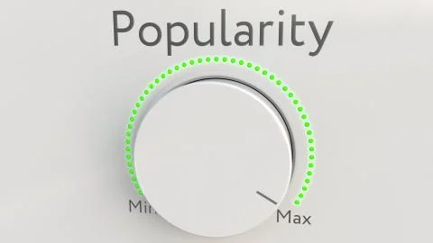 Turning white hi-tech knob with popularity inscription from minimum to maximum Stock Illustration