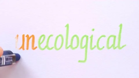 Turning word Unecological into Ecological. Stock Footage 132306861