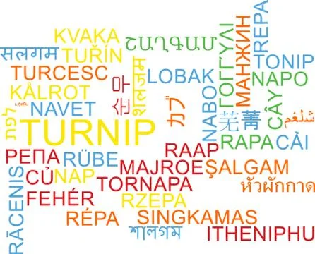 Turnip multilanguage wordcloud background concept Illustrazione stock