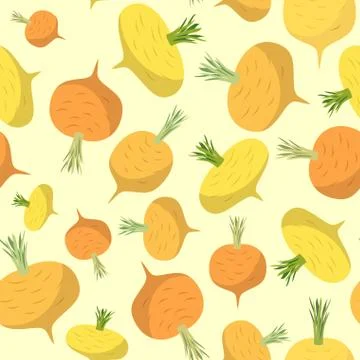 Turnip seamless pattern. Vegetable vector background ripe turnip Stock Illustration