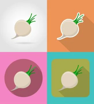 Turnips vegetable flat icons with the shadow vector illustration Stock Illustration