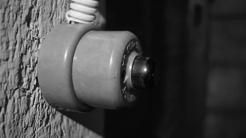 Turns off the light, retro switch, black and white Stock Footage 117479471