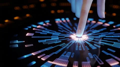 Turns on Touch Futuristic Screen Button 스톡 동영상 221399151