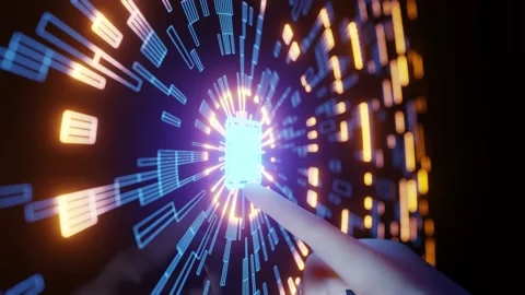 Turns on Touch Futuristic Screen Button Stock Footage 221399171