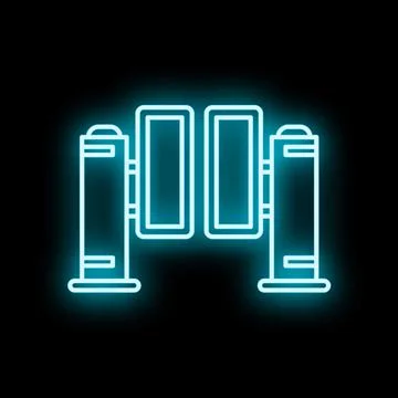 Turnstile gate access control glowing neon blue icon Stock Illustration