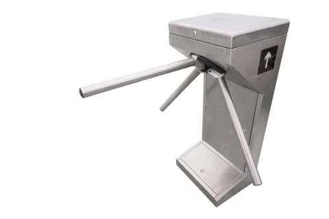 Turnstile gate for way exit or entrance on isolated white Foto stock
