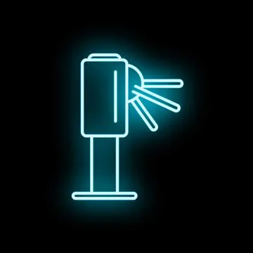 Turnstile neon icon controlling access and security Stock Illustration