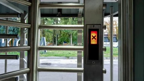 Turnstiles. Checkpoint. Automatic access control. Automatic turnstile with sl Stock Photos
