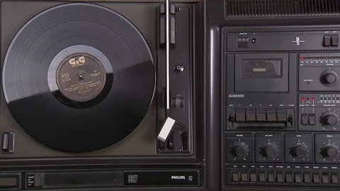 Turntable with audio tape combination original 80ies Video stock 71824285