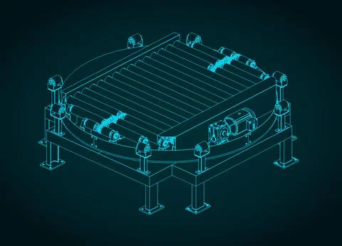 Turntable conveyor section isometric blueprint Stock Illustration