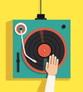 Turntable with dj hands. Vector flat illustration Stock Illustration