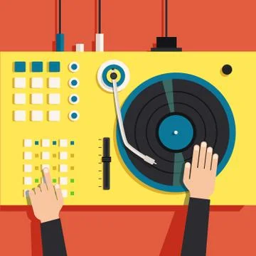 Turntable with dj hands. Vector flat illustration 스톡 일러스트