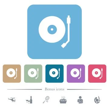 Turntable flat icons on color rounded square backgrounds Stock Illustration