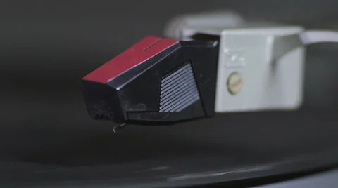 Turntable Pickup lowers onto Record with Needle Stock Footage 37382081