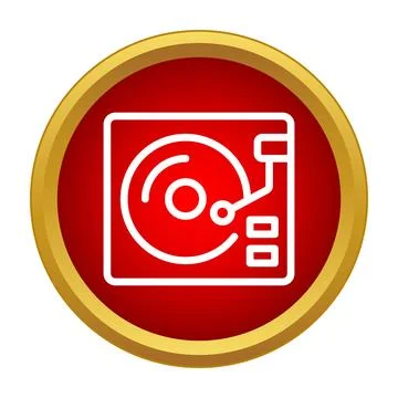 Turntable playing music on red button icon Stock Illustration