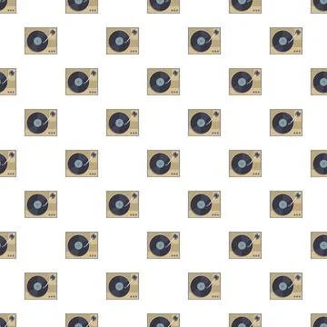 Turntable playing records seamless pattern on white background Stock Illustration