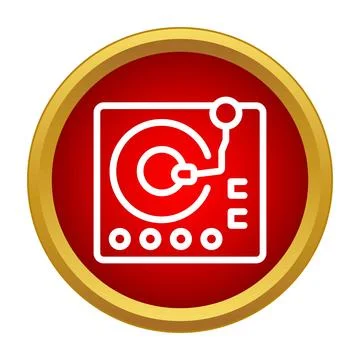Turntable record player icon red gold button Stock Illustration