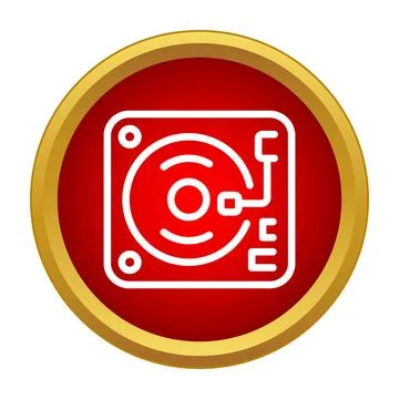 Turntable record player icon on red gold circle Stock Illustration