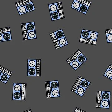 Turntable tape retro music vector seamless pattern Stock Illustration